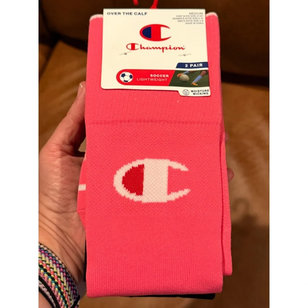 Champion Over the Calf Soccer Socks Medium Pink‎ Black Moisture Wicking